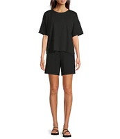 Eileen Fisher Petite Size Organic Cotton Blend Stretch Jersey Elastic Drawstring Shorts