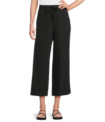 Eileen Fisher Petite Size Organic Cotton Blend Stretch Jersey Elastic Drawstring Straight Leg Ankle Pants