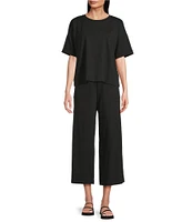 Eileen Fisher Petite Size Organic Cotton Blend Stretch Jersey Elastic Drawstring Straight Leg Ankle Pants