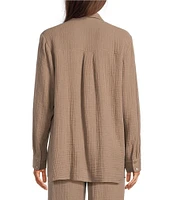 Eileen Fisher Petite Size Organic Cotton Gauze Point Collar Long Sleeve Top