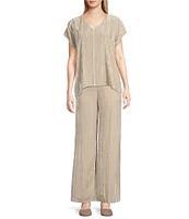 Eileen Fisher Petite Size Shimmering Velvet Crushed Texture Wide-Leg Pull-On Coordinating Pants