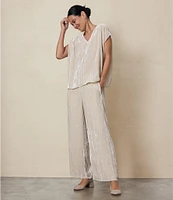 Eileen Fisher Petite Size Shimmering Velvet Crushed Texture Wide-Leg Pull-On Coordinating Pants