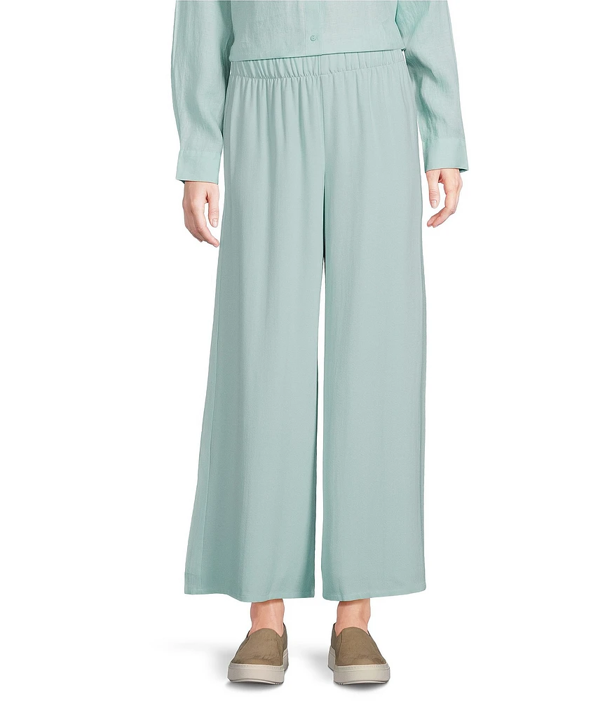 Eileen Fisher Petite Size Silk Georgette Crepe Wide-Leg Pull-On Ankle Pants