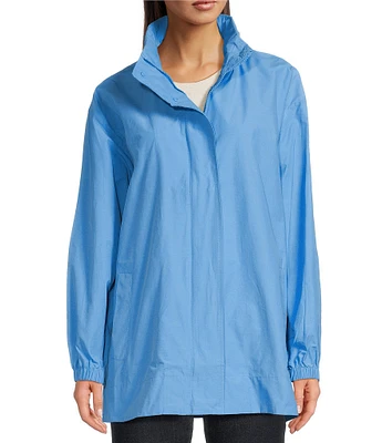 Eileen Fisher Petite Size Organic Cotton Blend Stand Collar Long Sleeve Hidden Hood Coat