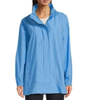 Eileen Fisher Petite Size Organic Cotton Blend Stand Collar Long Sleeve Hidden Hood Coat