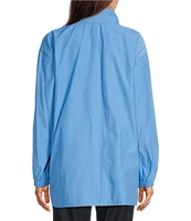 Eileen Fisher Petite Size Organic Cotton Blend Stand Collar Long Sleeve Hidden Hood Coat