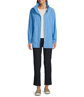 Eileen Fisher Petite Size Organic Cotton Blend Stand Collar Long Sleeve Hidden Hood Coat
