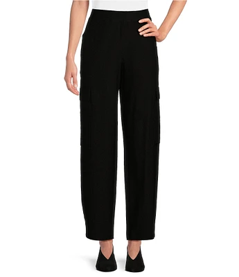 Eileen Fisher Petite Size Stretch Crepe Stretch Elastic Waist Lantern Ankle Length Wide Cargo Pants