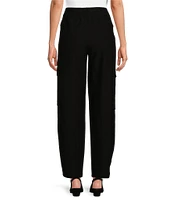 Eileen Fisher Petite Size Stretch Crepe Stretch Elastic Waist Lantern Ankle Length Wide Cargo Pants