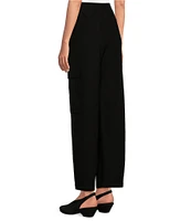 Eileen Fisher Petite Size Stretch Crepe Stretch Elastic Waist Lantern Ankle Length Wide Cargo Pants