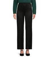 Eileen Fisher Petite Size Striated Silk Satin Straight Leg Pull-On Ankle Pants