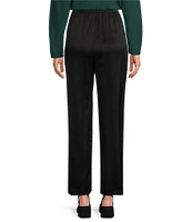 Eileen Fisher Petite Size Striated Silk Satin Straight Leg Pull-On Ankle Pants