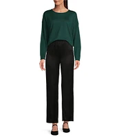 Eileen Fisher Petite Size Striated Silk Satin Straight Leg Pull-On Ankle Pants