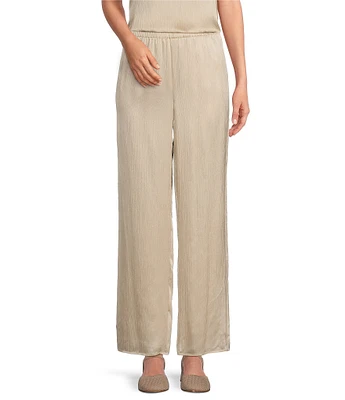 Eileen Fisher Petite Size Striated Silk Satin Straight Leg Pull-On Ankle Pants