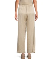 Eileen Fisher Petite Size Striated Silk Satin Straight Leg Pull-On Ankle Pants