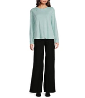Eileen Fisher Petite Size Striped Organic Linen Jersey Crew Neck Long Sleeve Tee