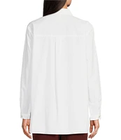 Eileen Fisher Petite Size Washed Organic Cotton Poplin Point Collar Long Sleeve Button Front Shirt