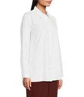 Eileen Fisher Petite Size Washed Organic Cotton Poplin Point Collar Long Sleeve Button Front Shirt