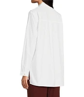 Eileen Fisher Petite Size Washed Organic Cotton Poplin Point Collar Long Sleeve Button Front Shirt