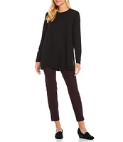 Eileen Fisher Petite Size Tencel Jersey Long Sleeve Side Slit Crew Neck Tunic