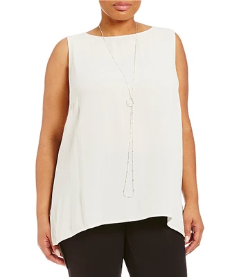 Eileen Fisher Plus Size Silk Georgette Crepe Boat Neck Sleeveless Tunic