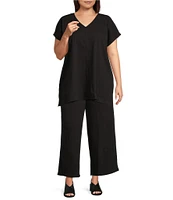 Eileen Fisher Plus Organic Cotton Blend Crinkle Jersey V-Neck Short Sleeve Top