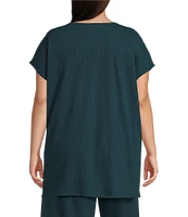 Eileen Fisher Plus Organic Cotton Blend Crinkle Jersey V-Neck Short Sleeve Top