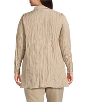 Eileen Fisher Plus Crinkle Silk Classic Collar Long Sleeve Button Down Shirt