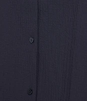 Eileen Fisher Plus Crinkled Organic Cotton Notch Collar Short Sleeve Top