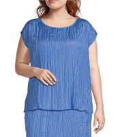 Eileen Fisher Plus Crushed Silk Ballet Neck Cap Sleeve Coordinating Top
