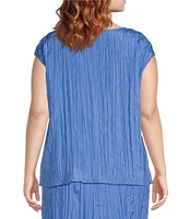 Eileen Fisher Plus Crushed Silk Ballet Neck Cap Sleeve Coordinating Top