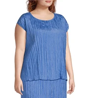 Eileen Fisher Plus Crushed Silk Ballet Neck Cap Sleeve Coordinating Top