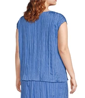 Eileen Fisher Plus Crushed Silk Ballet Neck Cap Sleeve Coordinating Top