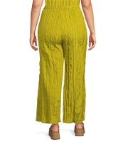 Eileen Fisher Plus Crushed Silk Elastic Waist Pull-On Ankle Coordinating Pants