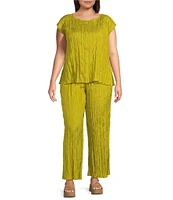 Eileen Fisher Plus Crushed Silk Elastic Waist Pull-On Ankle Coordinating Pants
