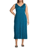 Eileen Fisher Plus Crushed Silk V-Neck Sleeveless Midi Dress