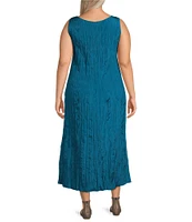 Eileen Fisher Plus Crushed Silk V-Neck Sleeveless Midi Dress