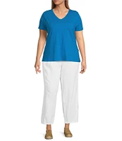 Eileen Fisher Plus Easy Organic Cotton Jersey Knit V-Neck Short Sleeve Tee
