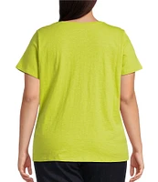 Eileen Fisher Plus Easy Organic Cotton Jersey Knit V-Neck Short Sleeve Tee