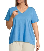 Eileen Fisher Plus Easy Organic Cotton Jersey Knit V-Neck Short Sleeve Tee