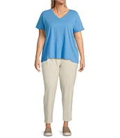 Eileen Fisher Plus Easy Organic Cotton Jersey Knit V-Neck Short Sleeve Tee