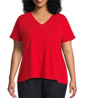 Eileen Fisher Plus Easy Organic Cotton Jersey Knit V-Neck Short Sleeve Tee