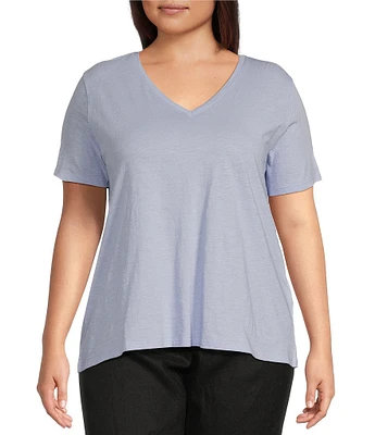 Eileen Fisher Plus Easy Organic Cotton Jersey Knit V-Neck Short Sleeve Tee