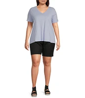 Eileen Fisher Plus Easy Organic Cotton Jersey Knit V-Neck Short Sleeve Tee