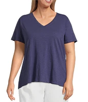 Eileen Fisher Plus Easy Organic Cotton Jersey Knit V-Neck Short Sleeve Tee