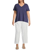 Eileen Fisher Plus Easy Organic Cotton Jersey Knit V-Neck Short Sleeve Tee