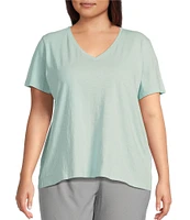 Eileen Fisher Plus Easy Organic Cotton Jersey Knit V-Neck Short Sleeve Tee