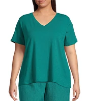 Eileen Fisher Plus Easy Organic Cotton Jersey Knit V-Neck Short Sleeve Tee