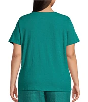 Eileen Fisher Plus Easy Organic Cotton Jersey Knit V-Neck Short Sleeve Tee