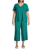 Eileen Fisher Plus Easy Organic Cotton Jersey Knit V-Neck Short Sleeve Tee
